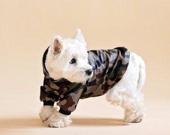 Camouflage Dog Jacket with Arms and Hood. Light or Warm Westie Jacket. Westie Coat with Metal Studs. Custom Dog Clothes made by CiuCiu