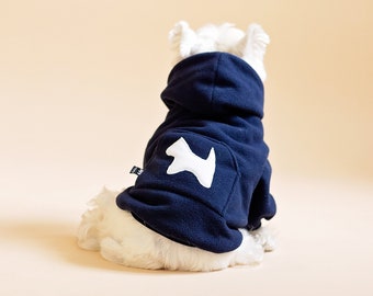 Navy Designer Dog Sweater | Cozy Dog Fleece Hoodie | Perfect Fit | Luxury Winter Dog Coat | Small Dog Clothes | Embroidered  Dog Hoodie