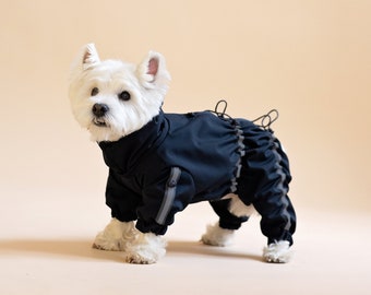 Dog Raincoat. Waterproof Dog Overall. Adjustable. Protective Dog Jacket. Reflective Dog Coat. Snood. Breathable. Safe Zip. Eco Dog Clothes.