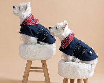 2 pc. Waterproof Dog Coats With Plaid Hood. Reflects. Royal Stewart Details. Westie Coat. British Style. Perfect for Scottish.