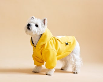 Yellow Designer Dog Sweater | Cozy Dog Fleece Hoodie | EU Made | Luxury Winter Dog Coat | Small Dog Clothes | Embroidered  Dog Hoodie