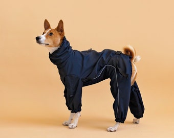 Waterproof Basenji Overall Black, Chest Buckle. Custom. Adjustable. Reflects. Snood. Basenji suit. Custom Dog clothes CiuCiu