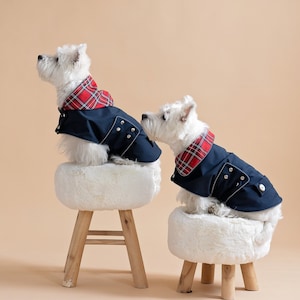 Waterproof Dog Coat Set: Plaid Hood, Reflective Trim, British Style