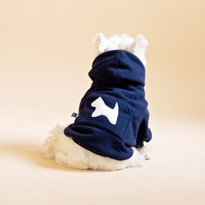 Navy Fleece Dog Hoodie: Embroidered Small Dog Sweater