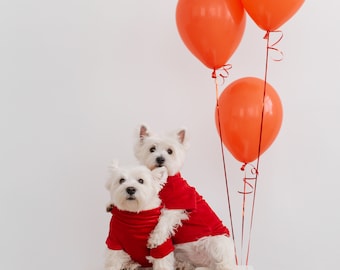 Dog Turtle Neck Red T-Shirt - Soft cotton velour for Valentines day. Winter dog shirt, soft to touch, easy to wear. Dog gift