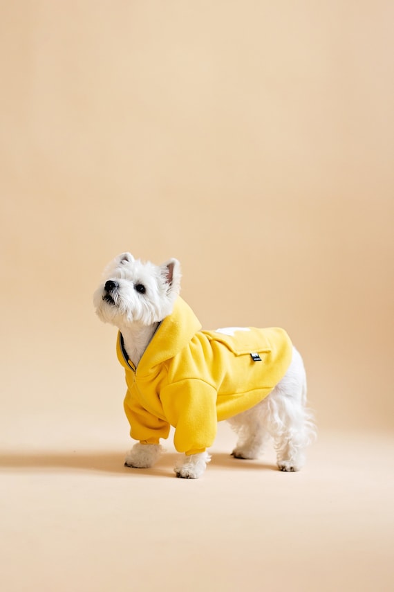 Yellow Designer Dog Sweater Cozy Dog Fleece Hoodie EU Made 