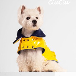 Yellow PVC Dog Coat With Reverse Navy Collar. Metal Studs. Light Reflects. Adjustable. Light or Fleece Underlayer. Small and Medium Dog Size image 6