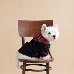 Dog Waterproof Plaid Hood Jacket Westie, Basenji, Small size dog jacket. Hood and Arms Rainblock. Warm or Light dog Coat with Metal Studs.