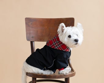 Dog Waterproof Plaid Hood Jacket Westie, Basenji, Small size dog jacket. Hood and Arms Rainblock. Warm or Light dog Coat with Metal Studs.