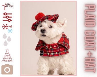 1 SET: Royal Stewart red plaid COAT and TAM. Scottish dog hat and coat, warm tartan dog coat, Scottish outfit for dog. Made by CiuCiu