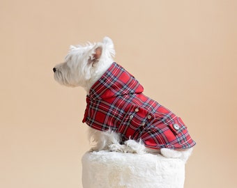 Royal STEWART Dog COAT with Hood | Scottish Dog Coat | Westie Jacket | Dog Winter Coat | British Westie Vest | Winter Dog Coat | Plaid Hood