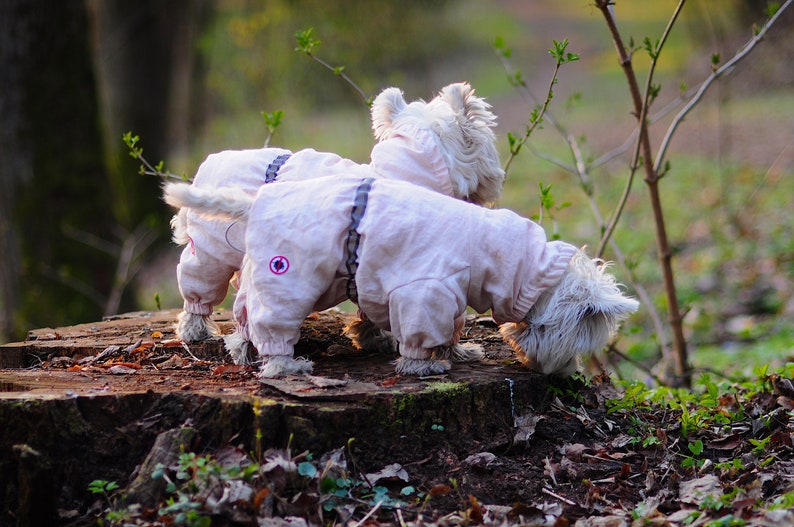 westie Dog flax overall linen dog overall pink or blue untitick and unti summer dirt linen coverall overall medium dog clothes
