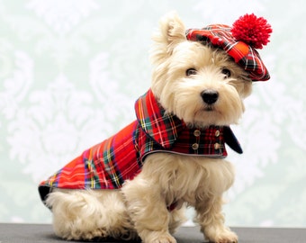 Tweed-Hundemantel, schottischen Hundemantel, Westie Spaziergang Jacke, Hund Winterjacke, karierten Hund Weste, Tartan-Hundemantel, rote Westie Jacke