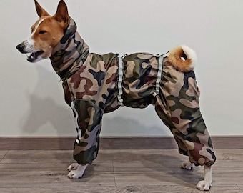 Camouflage Basenji Overall, light reflects, Custom. Adjustable. Basenji suit. Custom Dog winter clothes. Warm or light underlayer. CiuCiu