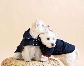 Dog Waterproof Jacket with Hood and Arms Rainblock. Black. Warm or Light westie Coat with Metal Studs. Reflects. Dog Clothes made by CiuCiu