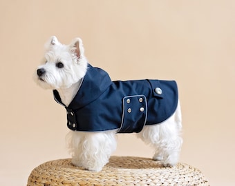 Waterproof Dog Coat With Hood and Studs. Fleece or Thin Light Underlayer. Light Reflects. Adjustable. Medium Size Dog Clothes. CiuCiu