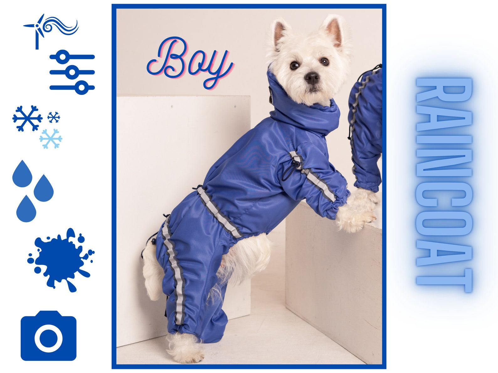 BLUE dog BOY waterproof COAT coverall westie raincoat dog Etsy