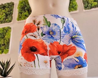 Floral Cotton Boyleg Briefs with Lace Trim