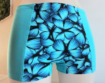 High Waist Boxershorts with Blue Butterflies, Full Coverage Underwear