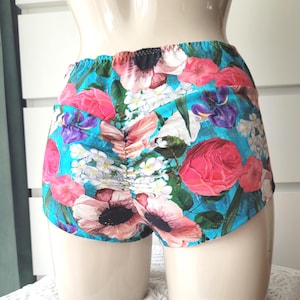 Damen Shorts mit hoher Taille, doppellagiger Bund, Boxershorts mit Blumenbesatz, atmungsaktive, hautfreundliche Baumwollunterwäsche