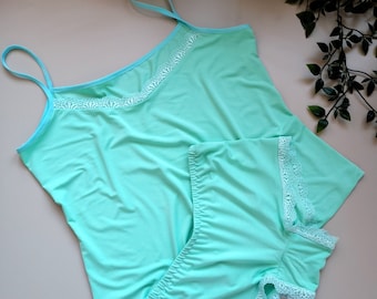 Bamboo Jersey Lingerie Set,Tank Top and Boyleg Briefs with lace
