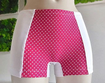 Hip Hugging Boxer Briefs, Fuchsia Polka Dot Viscose Shorts