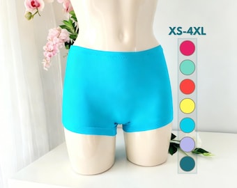 Soft Silky Womens Boxer Briefs (Pack of 2, 3, 5, 7), Sleep Boyshorts, Turquoise Blue, XS-4XL