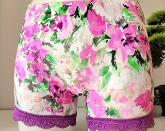 Women's boxer shorts with purple Lace, floral boyshorts, viscose underwear