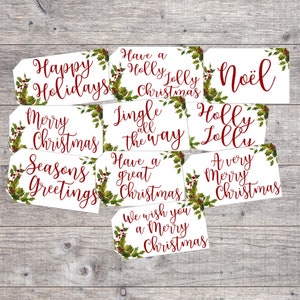 Printable Christmas Gift Tags With Holly Leaves &amp; Berries Red - Etsy