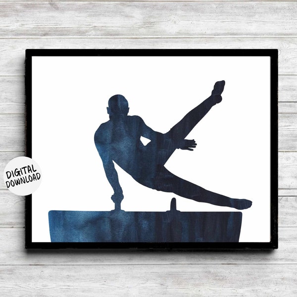 Male Gymnast On Pommel Horse Printable Art- Mens Gymnastics Wall Decor - 16 x 20 - 11 x 14 - 8 x 10 - 5 x 7