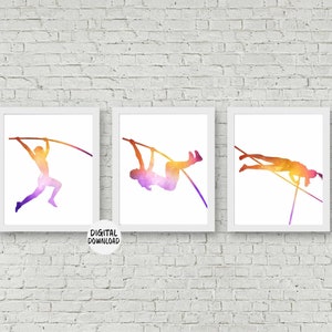 Printable Female Pole Vault Poster - Set Of 3 Track & Field Art Prints - Girl Athlete Dorm Wall Art Gift - Nursery / Girls Room Decor