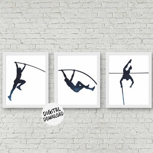 Male Pole Vault Printable Set Of 3 Wall Art - Track & Field Boy Room Decor - Athletic Gifts For Him / Man