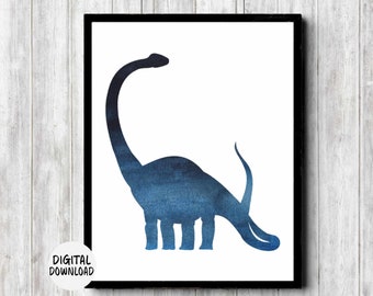 11 x 14 - 8 x 10 - 5 x 7 Watercolor Dinosaur Printable Wall Art - Boys Room / Nursery Print - Brontosaurus Art - Classroom Decor