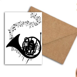 Thinking Of You-kaart met hoorn en muzieknoten - kaart voor muzikant - aanmoedigingskaart voor muziekexamen - muziekinstrumentkaart - pdf van 5 x 7