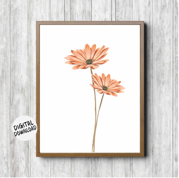 Watercolor Flowers Printable- Gerbera Daisies Wall Art - Simple Flower Girls Room / Nursery Poster - Floral Decor - Office Wall Art - Nature
