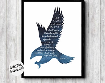 Isaiah 40 :31 King James Version Scripture Wall Art - Watercolor Eagle Bible Verse Print - Christian Poster Gift - KJV Printable