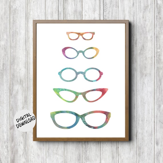 Watercolor Fashion Eyewear Wall Art - Colorful Eyeglass Printable- Spectacles Optometrist /Optician Gift - Multi Color Poster - Office Decor