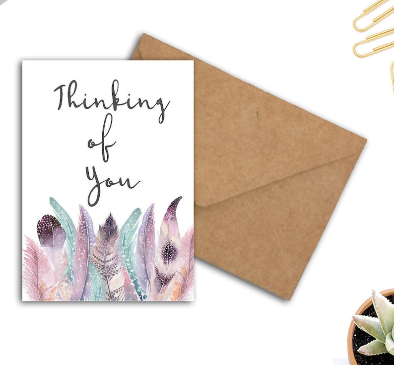Printable Asking yourself Of Your self Card - Boho Watercolor Feathers Card - Encouragement / Psychological Aid Card - Sympathy Card For Her / Woman picture regarding Printable Thinking of You Card titled Printable Questioning Of Your self Card - Boho Watercolor Feathers Card - Encouragement / Psychological Aid Card - Sympathy Card For Her / Girl