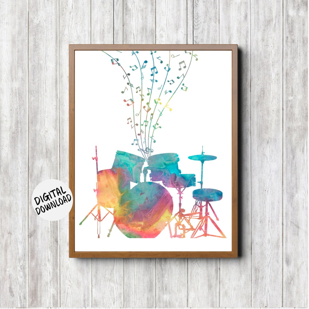 Printable Drum Kit Wall Art Drummer Gift Watercolor Drum Etsy