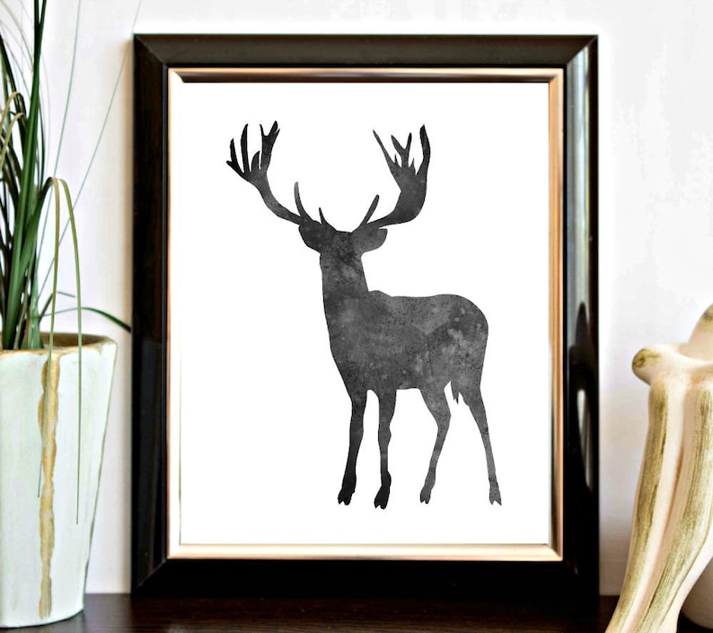 Printable Deer Silhouette Wall Art Black Deer Woodland Etsy UK