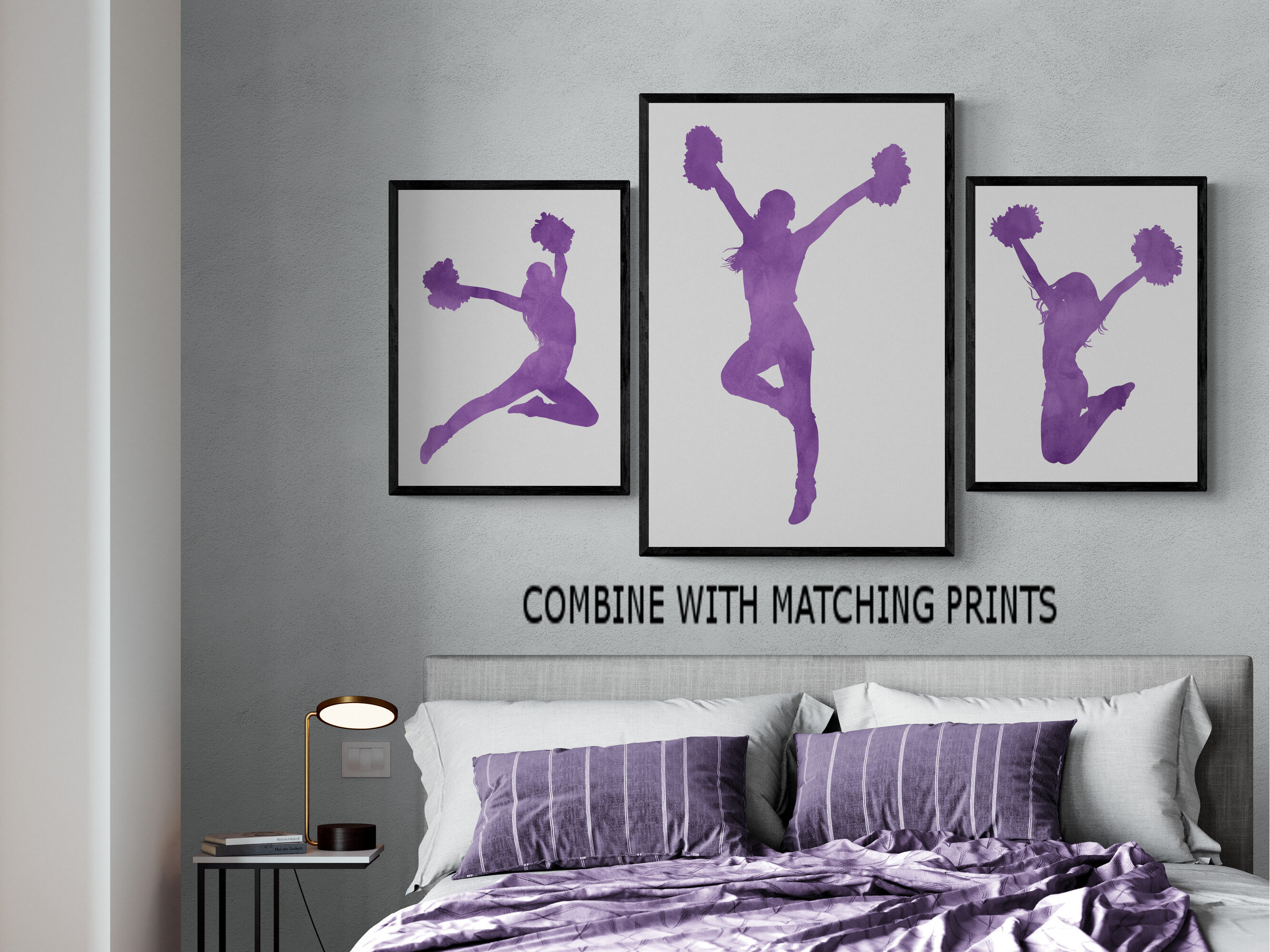 Cheerleading Poster in Purple Watercolor for Teen Girl Bedroom or ...
