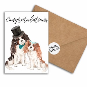Tarjeta de felicitación de boda/compromiso para perros imprimibles - Tarjeta peculiar Cavelier King Charles Spaniel para amantes de los perros