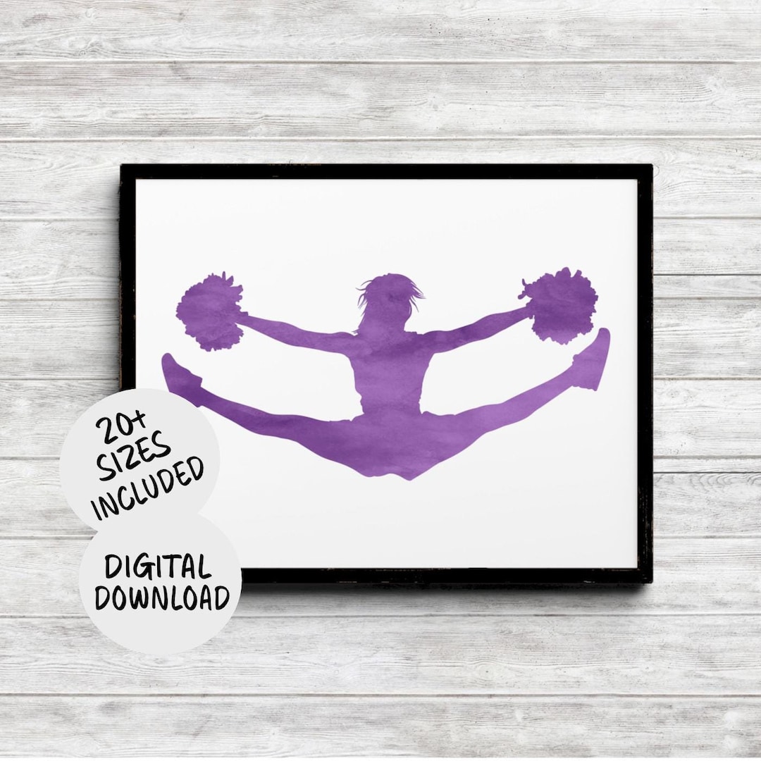 Printable Cheerleader Teen Girl Wall Art in Purple Watercolor, Cheer ...