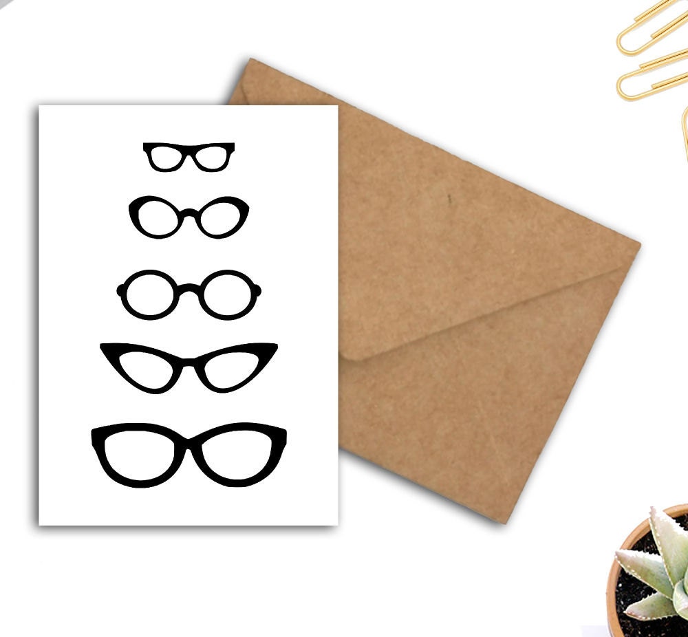 Eye Glasses Printable Greeting Card Optometrist Card Gift Etsy