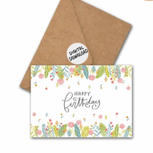 Einfache Geburtstagskarte zum Ausdrucken mit Blumenrand und den Geburtstagswünschen für Sie/ Mädchen/ Frauen - 13 x 20 cm PDF