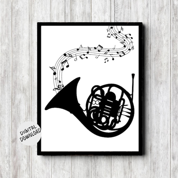 French horn Line art Digital Download Print Music wall art Home Décor