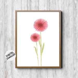 Watercolor Flower Printable Art Poster - Office Wall Art - Girls Room / Nursery Wall Decor - 2 Long Stem Flowers - Digital Artwork