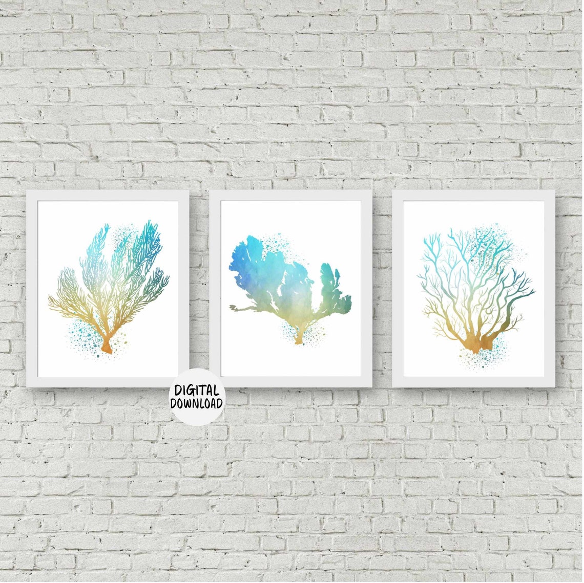 Set of 3 Sea Coral Art Prints 8 X 10 Printable Sealife Wall Etsy