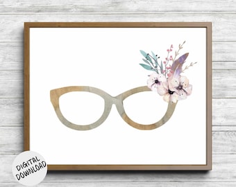 Eyeglasses Wall Art Printable - Optician / Optometrist Gift - Watercolor Optometry Wall Art - Spectacles Print - Eyewear Wall Decor -Office