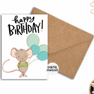 Skurrile Kinder Geburtstagskarte - Süße Maus & Ballon Wunsch-Geburtstagskarte - Gender Neutral
